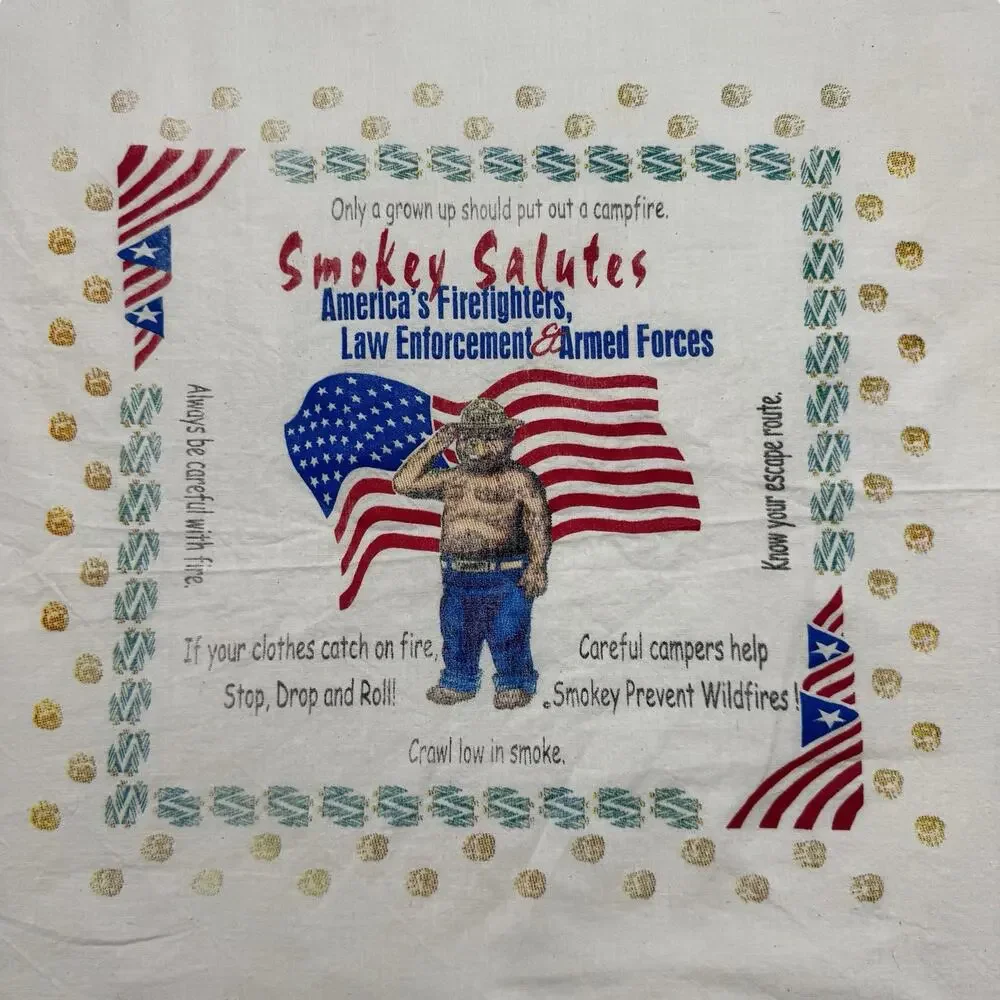 Vintage Smokey Bear Salutes Law Enforcement Armed Forces Tea Towel Patriotic